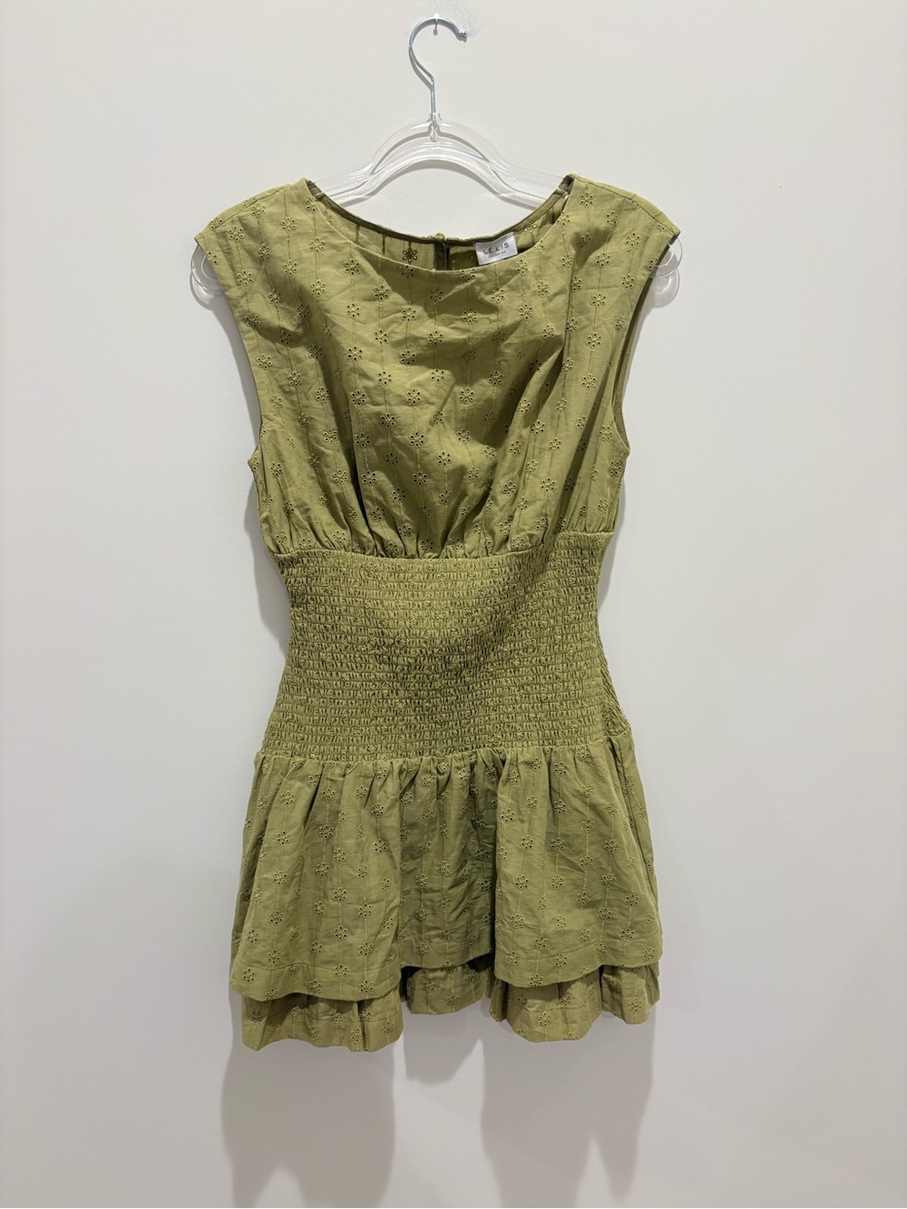 Le Lis Olive Eyelet Smocked Tiered Dress